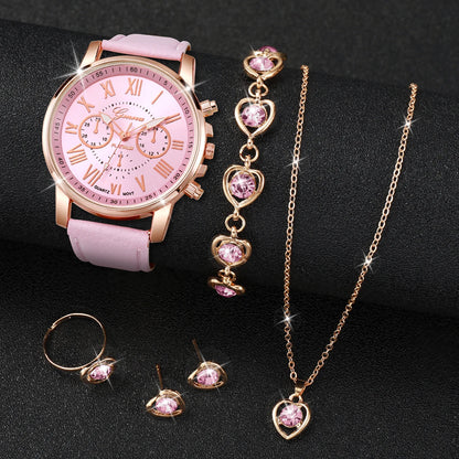 Women's Quartz Watch & Heart Jewelry Set