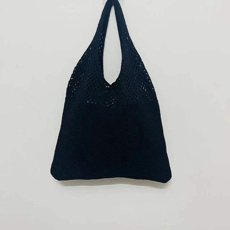 Crochet Tote Bag - Handwoven Hollow Knit Handbag for Women