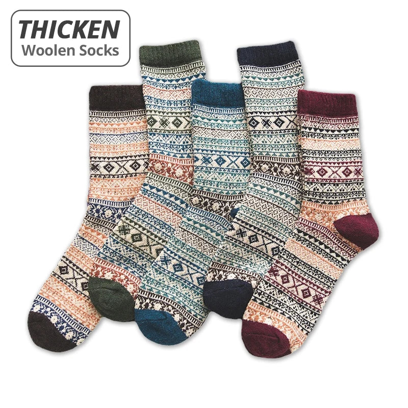 Men's Patterned Winter Crew Socks, 5 Pairs