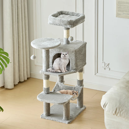 44-Inch Cat Tree Tower — Multi-Level, Sisal Scratching Posts, Hammock