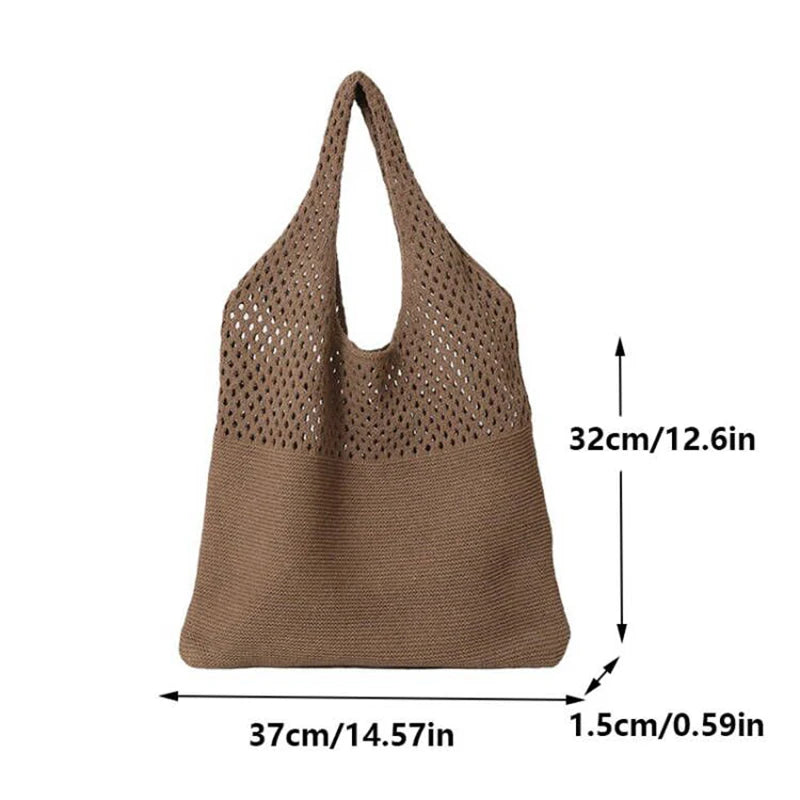 Crochet Tote Bag - Handwoven Hollow Knit Handbag for Women