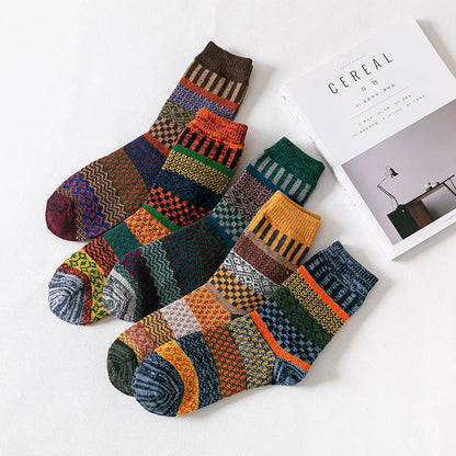 Men's Patterned Winter Crew Socks, 5 Pairs
