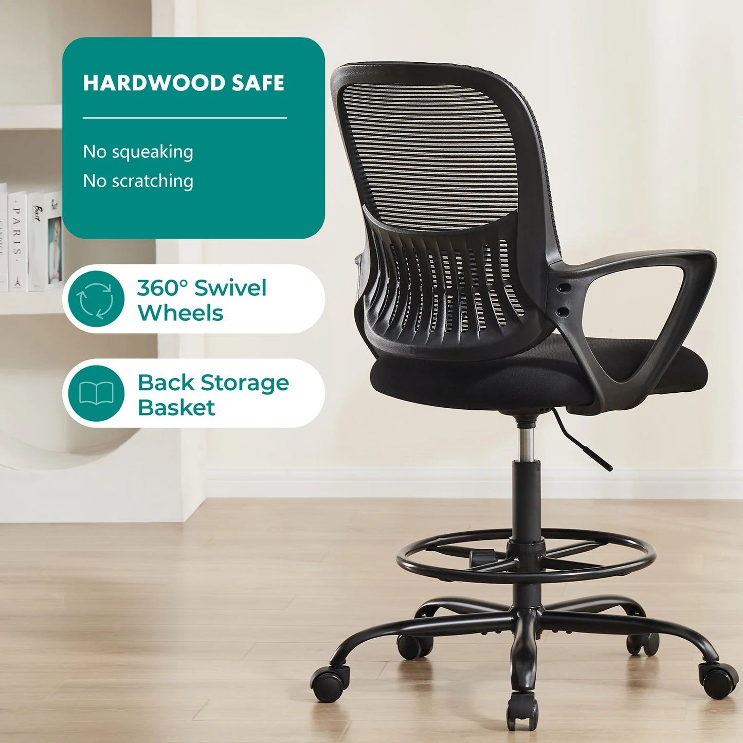 Ergonomic Mesh Office Chair, No Headrest, Adjustable Height & Armrests