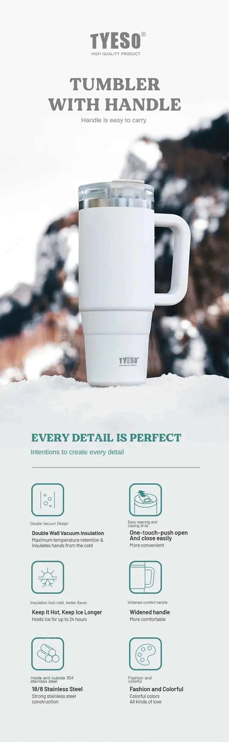 Vacuum Insulated Travel Mug with Straw & Handle for Ultimate Convenience - Flexivo