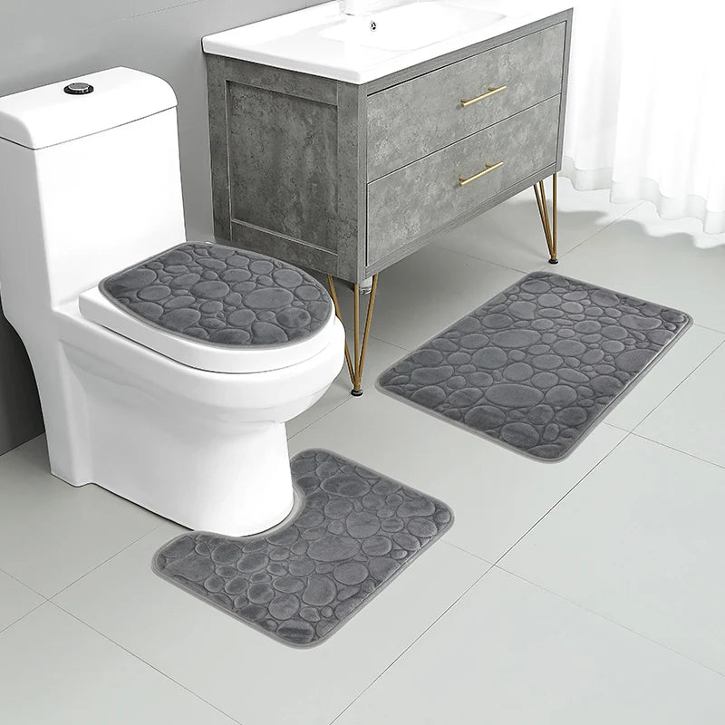 Microfiber Bathroom Mat Set — Non-Slip, Water-Absorbent (3 Pcs)