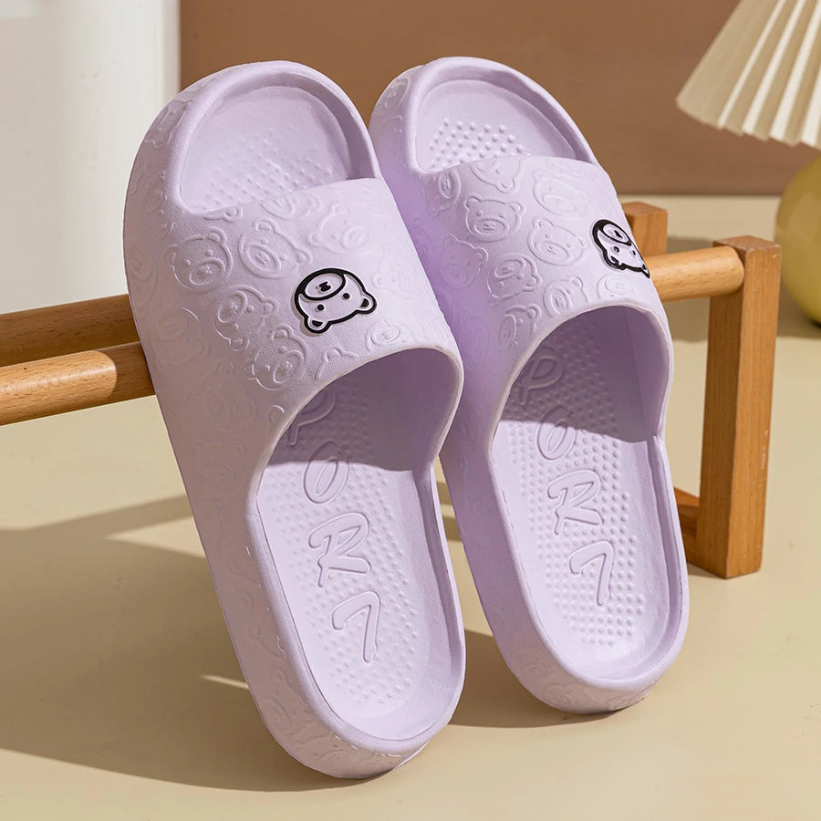 Little Bear Print Indoor Slides, Non-Slip Casual Slippers