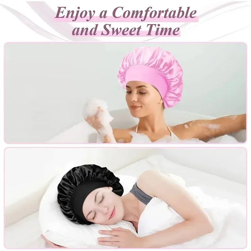 Satin Sleep Bonnet with Wide Elastic Band