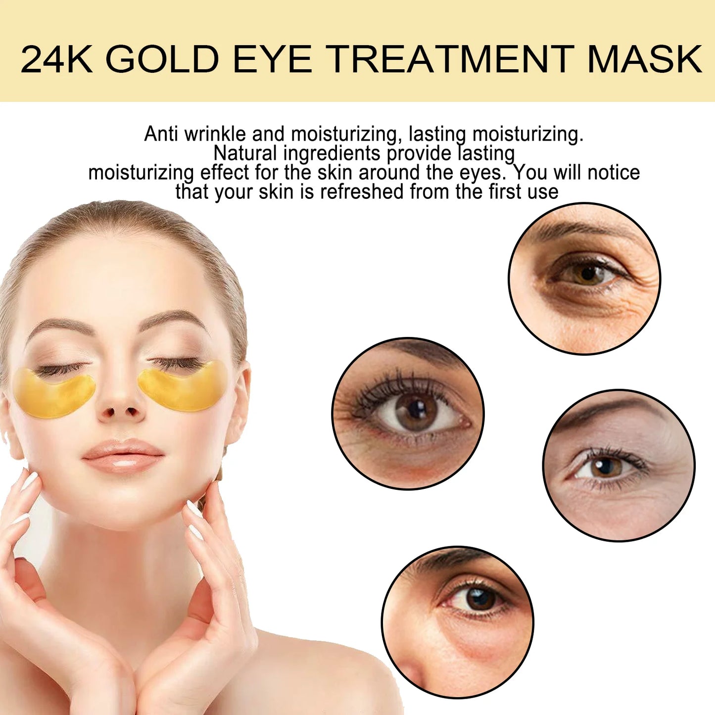 24K Gold Eye Masks - 60 Patches for Dark Circles, Puffiness & Anti-Aging