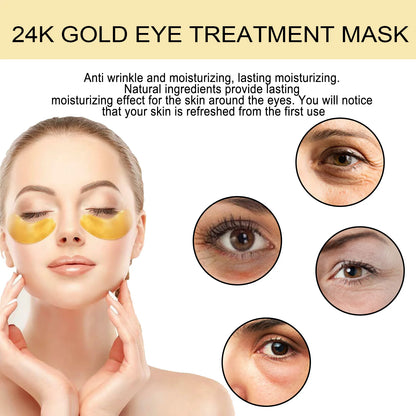 24K Gold Eye Masks - 60 Patches for Dark Circles, Puffiness & Anti-Aging