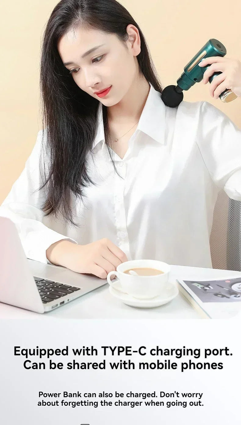 Mini USB Massage Gun - Portable Percussive Massager for Neck, Shoulders & Back