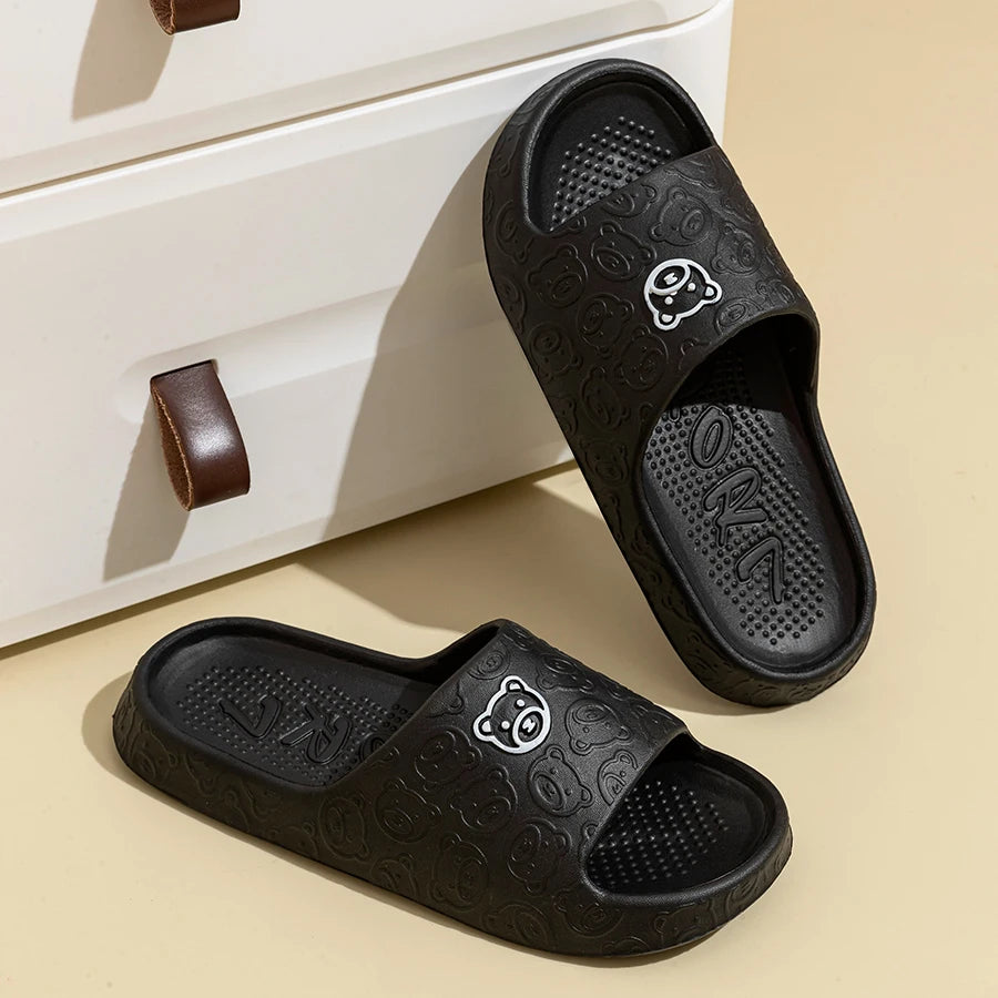 Little Bear Print Indoor Slides, Non-Slip Casual Slippers
