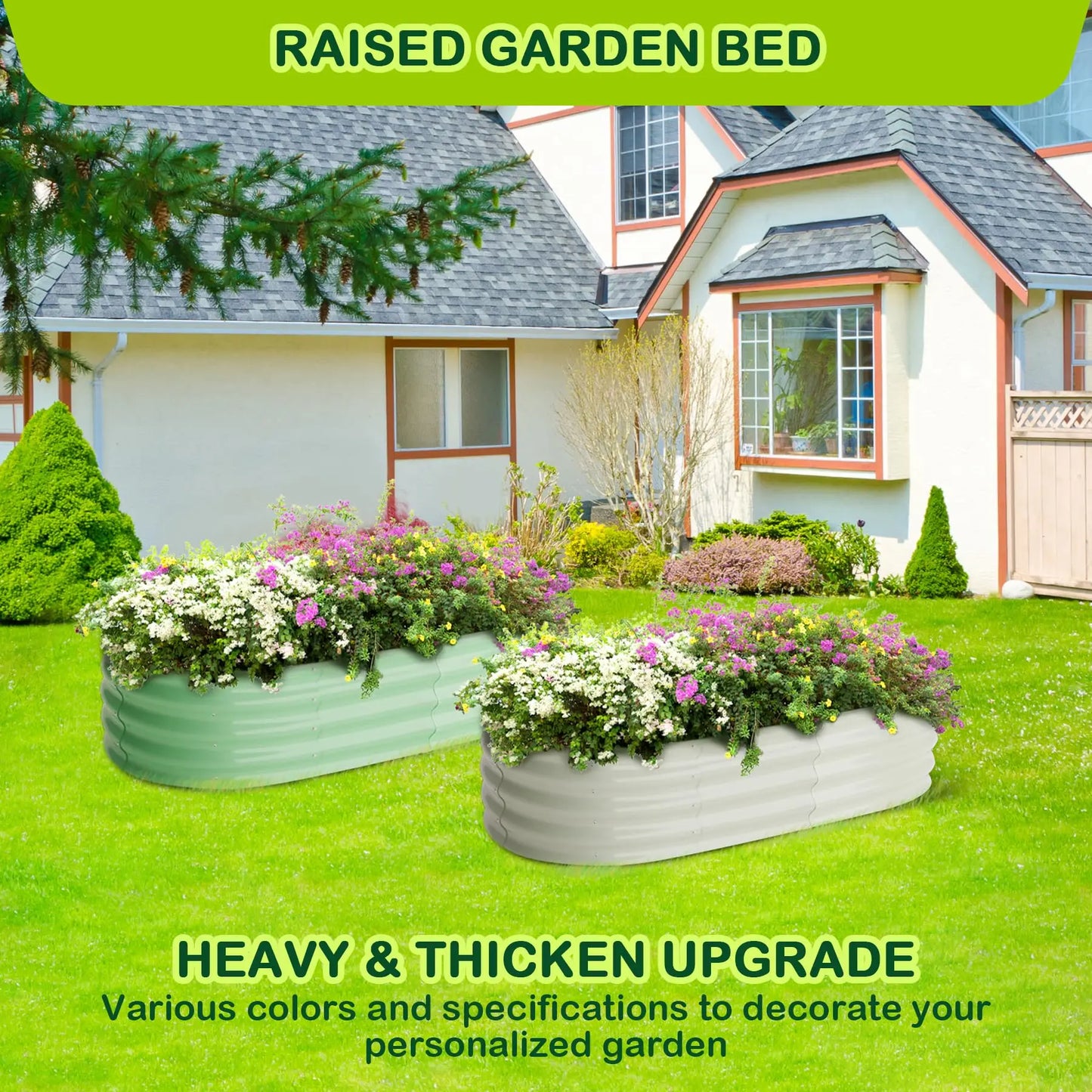 2-Pack Oval Galvanized Steel Raised Garden Bed – Anti-Rust Metal Planter Box for Vegetables, Herbs & Flowers - Flexivo
