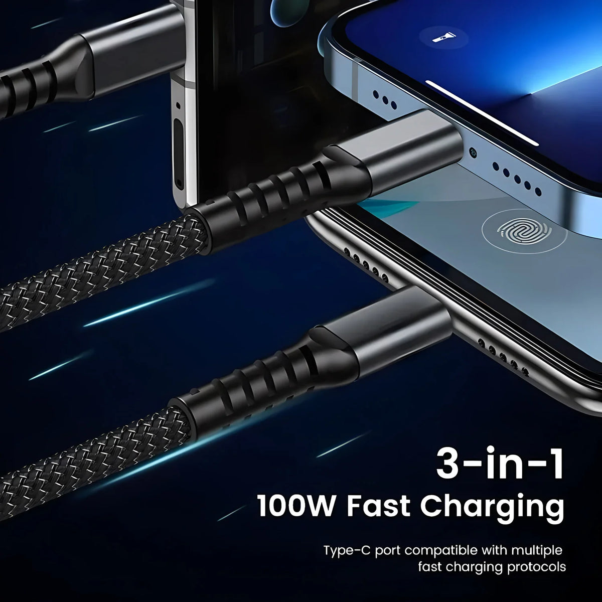3-in-1 Braided USB Charging Cable - 47.2 in