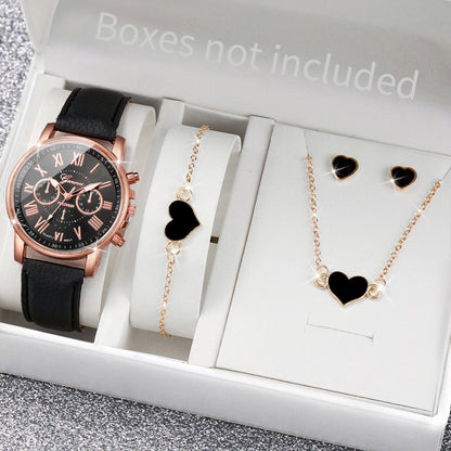 Women's Quartz Watch & Heart Jewelry Set