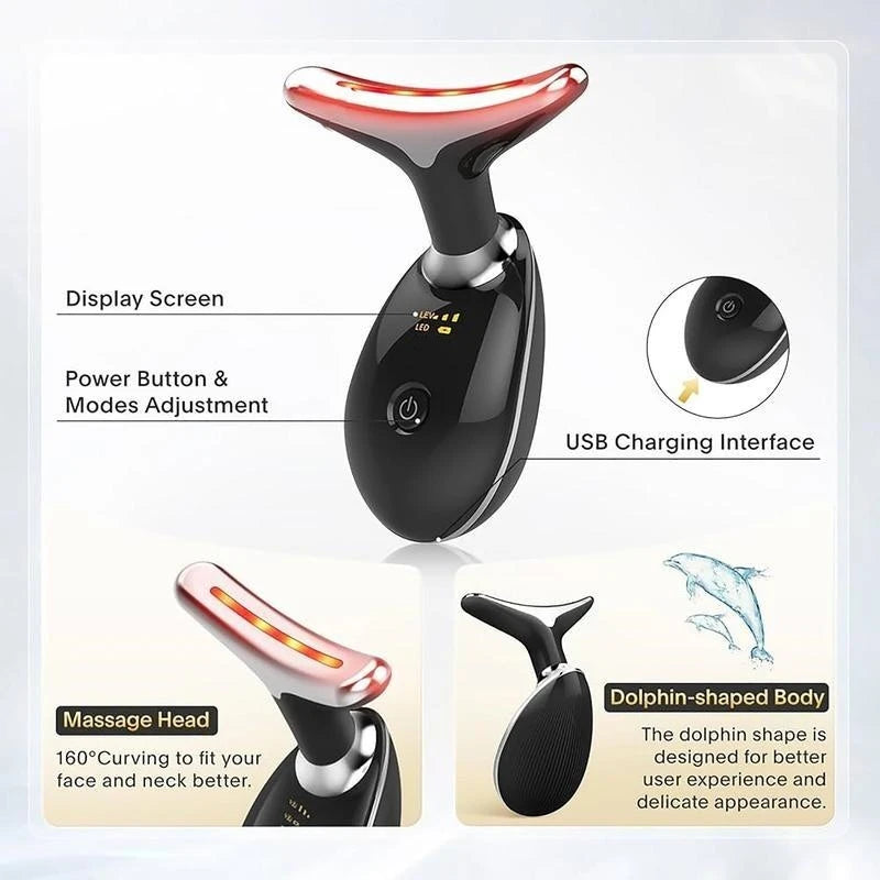 7LED Color Vibrating Neck Device Beauty Gift, neck and face skin massager, 1 piece set portable USB charging, electric Facial ma