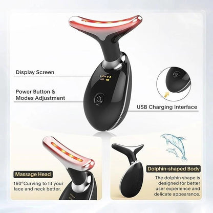 7LED Color Vibrating Neck Device Beauty Gift, neck and face skin massager, 1 piece set portable USB charging, electric Facial ma