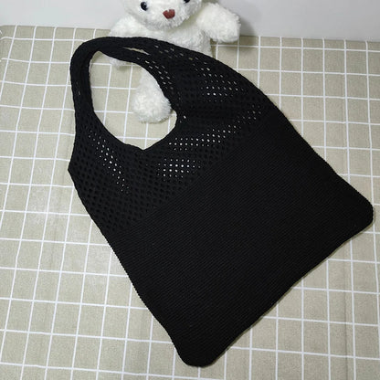 Crochet Tote Bag - Handwoven Hollow Knit Handbag for Women