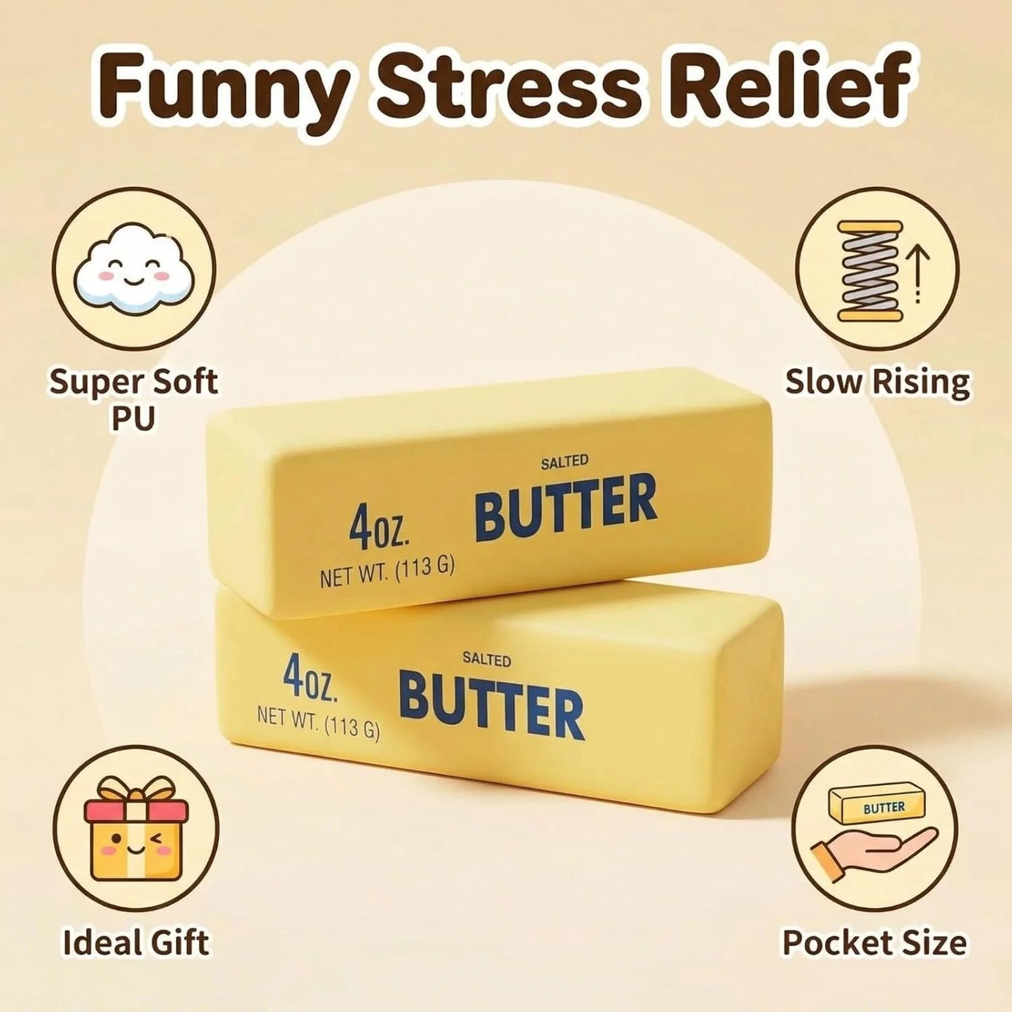 Slow-Rising Butter Stick Squeeze Stress Ball – Foam Fidget Toy
