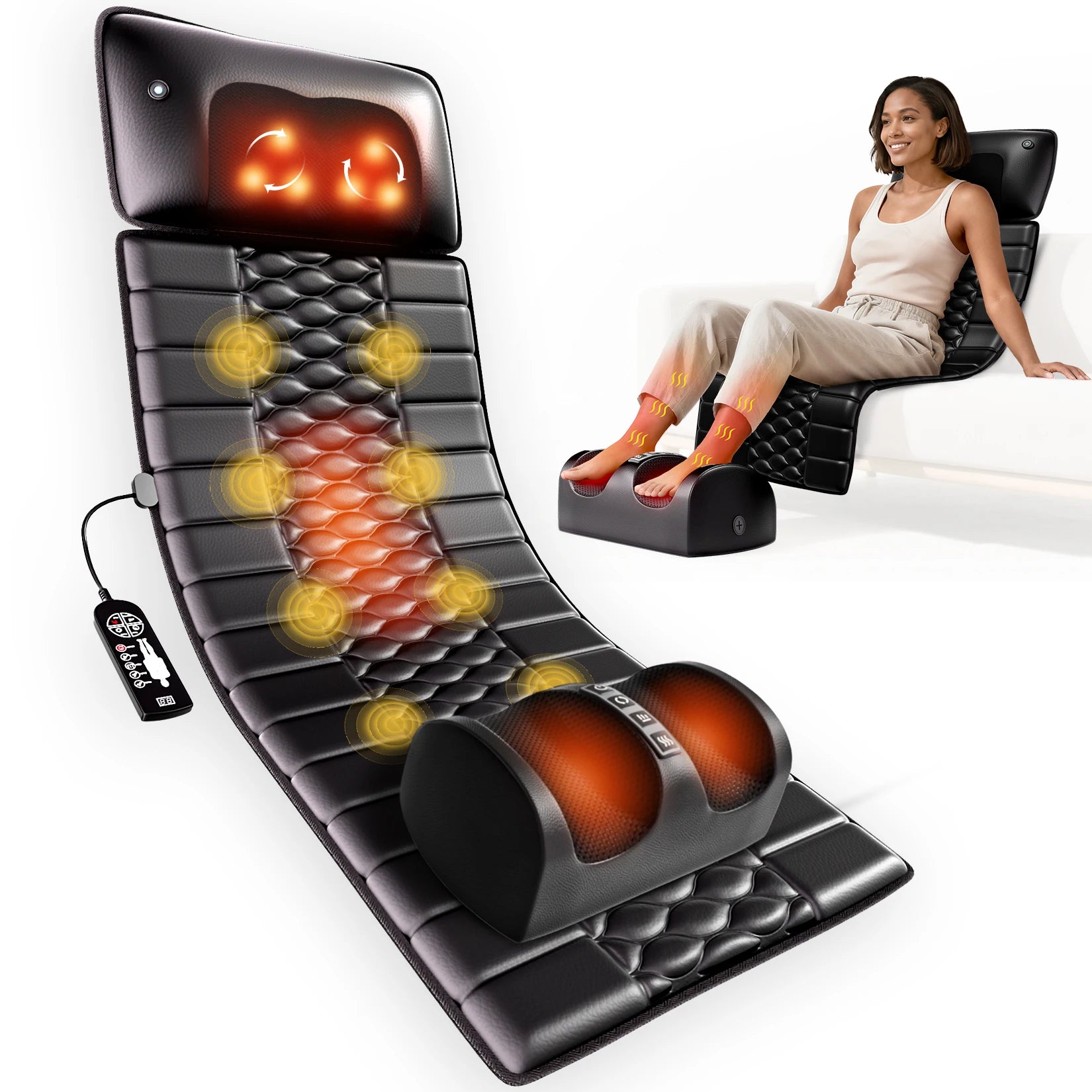 Full Body Massage Mat with Heat – 10 Vibrating Motors, 9 Intensity Levels & Foot Massager Option - Flexivo
