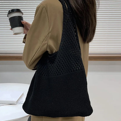 Crochet Tote Bag - Handwoven Hollow Knit Handbag for Women