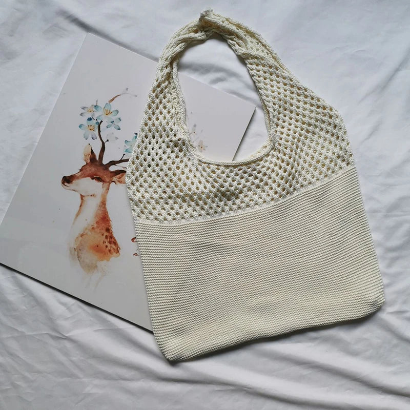 Crochet Tote Bag - Handwoven Hollow Knit Handbag for Women