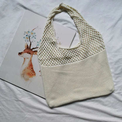 Crochet Tote Bag - Handwoven Hollow Knit Handbag for Women