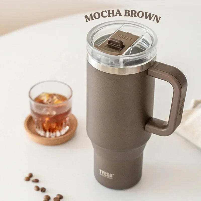 TYESO Vacuum Insulated Travel Mug with Handle & Straw - 900ml & 1200ml