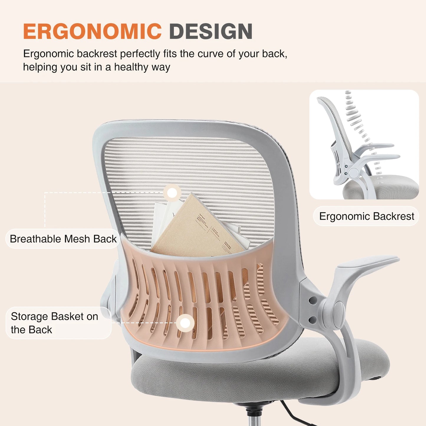 Ergonomic Mesh Office Chair, No Headrest, Adjustable Height & Armrests