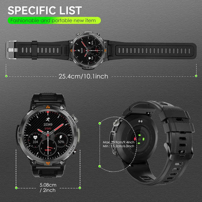 KE3 Military Smart Watch with Bluetooth Calls, Health Monitor, and LED Flashlight for Men - Flexivo