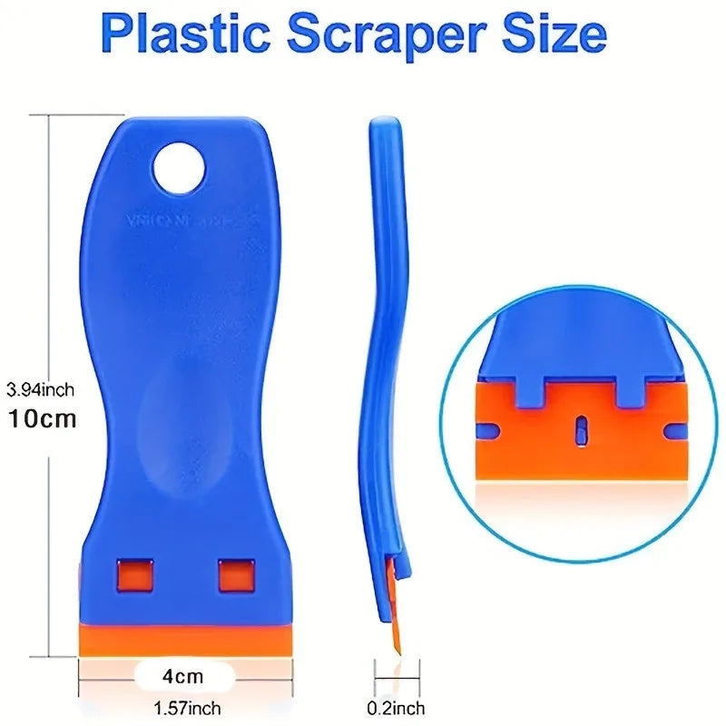 Plastic Scraper & Blade Set — Paint, Glue & Film Removal (1 Scraper + 10 Blades)