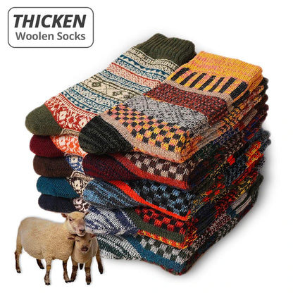 Men's Patterned Winter Crew Socks, 5 Pairs