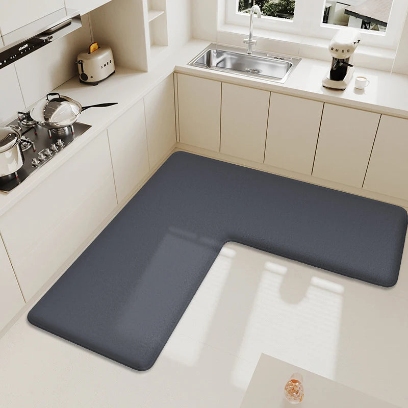 L-Shaped Kitchen Floor Mat — Non-Slip, Water & Oil Absorbent Flannel Rug