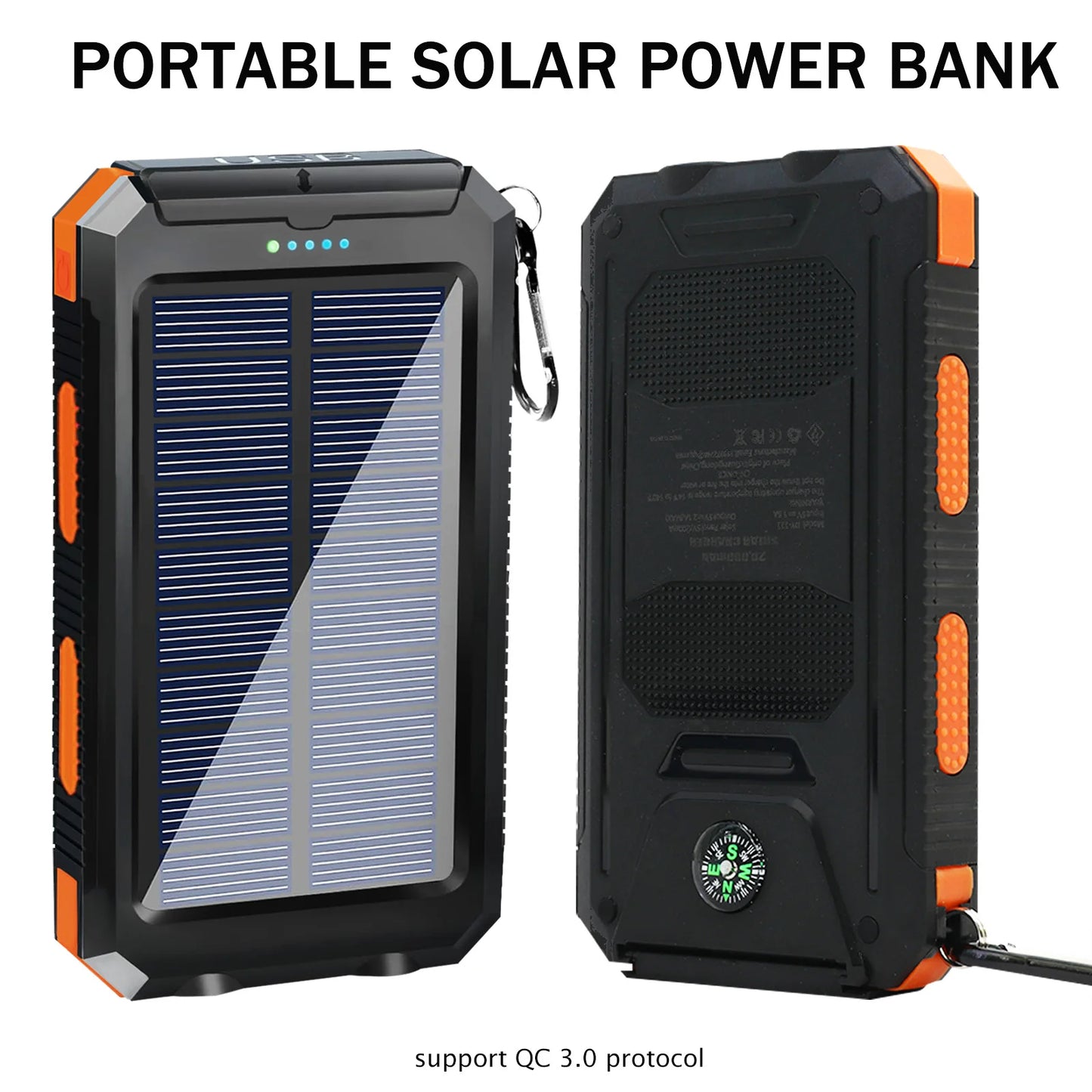 20,000mAh Solar Power Bank with LED Flashlight & Compass