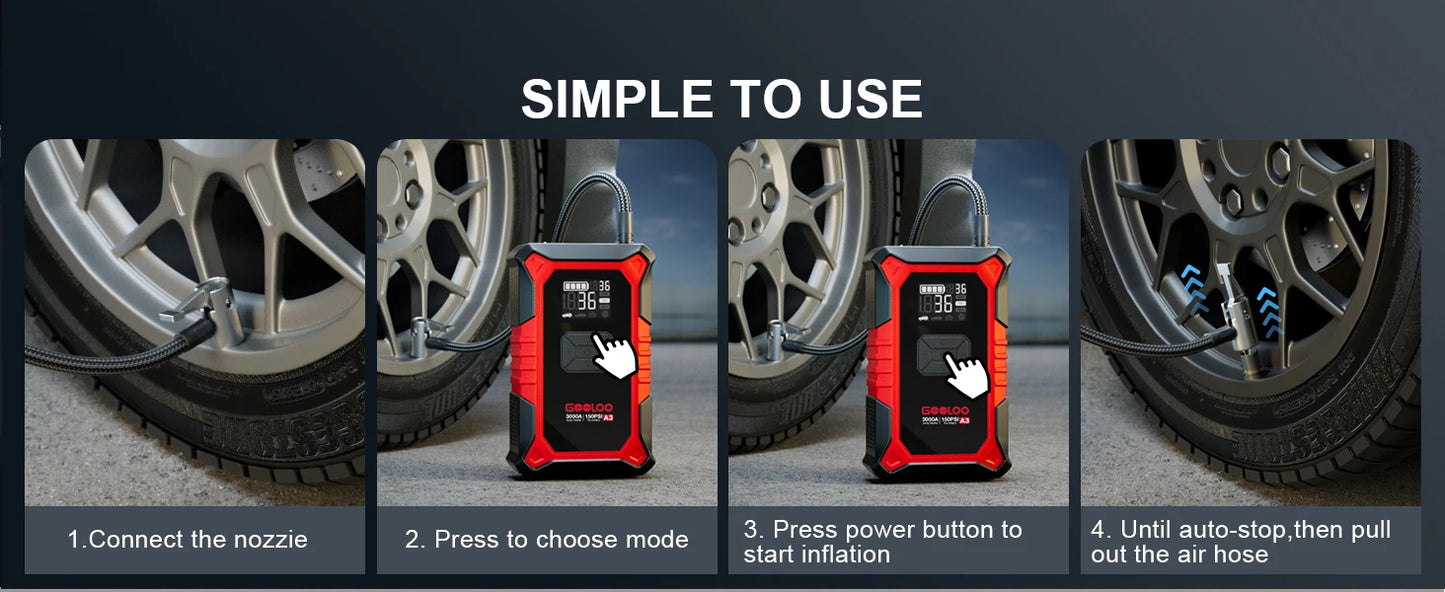 Jump Starter & Air Compressor — 3000A Peak, 12000mAh, 150PSI for Gas & Diesel Engines - Flexivo