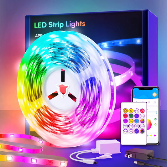 Smart LED Light Strip - Color Changing RGB with Music Sync & App Control (25/50/100/130ft)