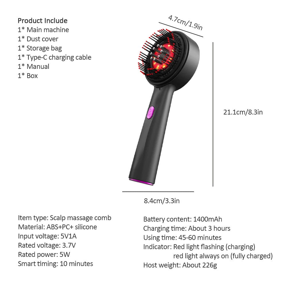 Electric Scalp Massager with Red Light Therapy, Vibration & Hair Growth Serum Applicator - Flexivo