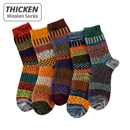Men's Patterned Winter Crew Socks, 5 Pairs