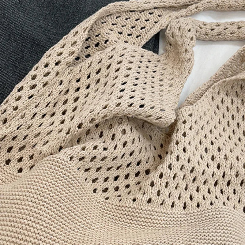 Crochet Tote Bag - Handwoven Hollow Knit Handbag for Women