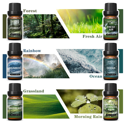 HIQILI Nature-Inspired Fragrance Oil Set - 6 Premium Scents for Aromatherapy, Diffusers, Humidifiers & Candles (10ml)