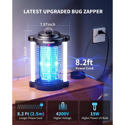 Bug Zapper Outdoor – Dual LED, 4200V Grid, 15W UV, IPX4 Waterproof