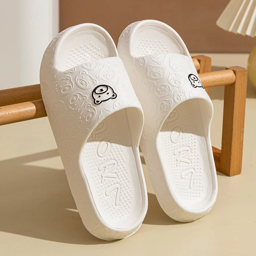 Little Bear Print Indoor Slides, Non-Slip Casual Slippers