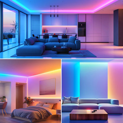 Smart LED Light Strip - Color Changing RGB with Music Sync & App Control (25/50/100/130ft)