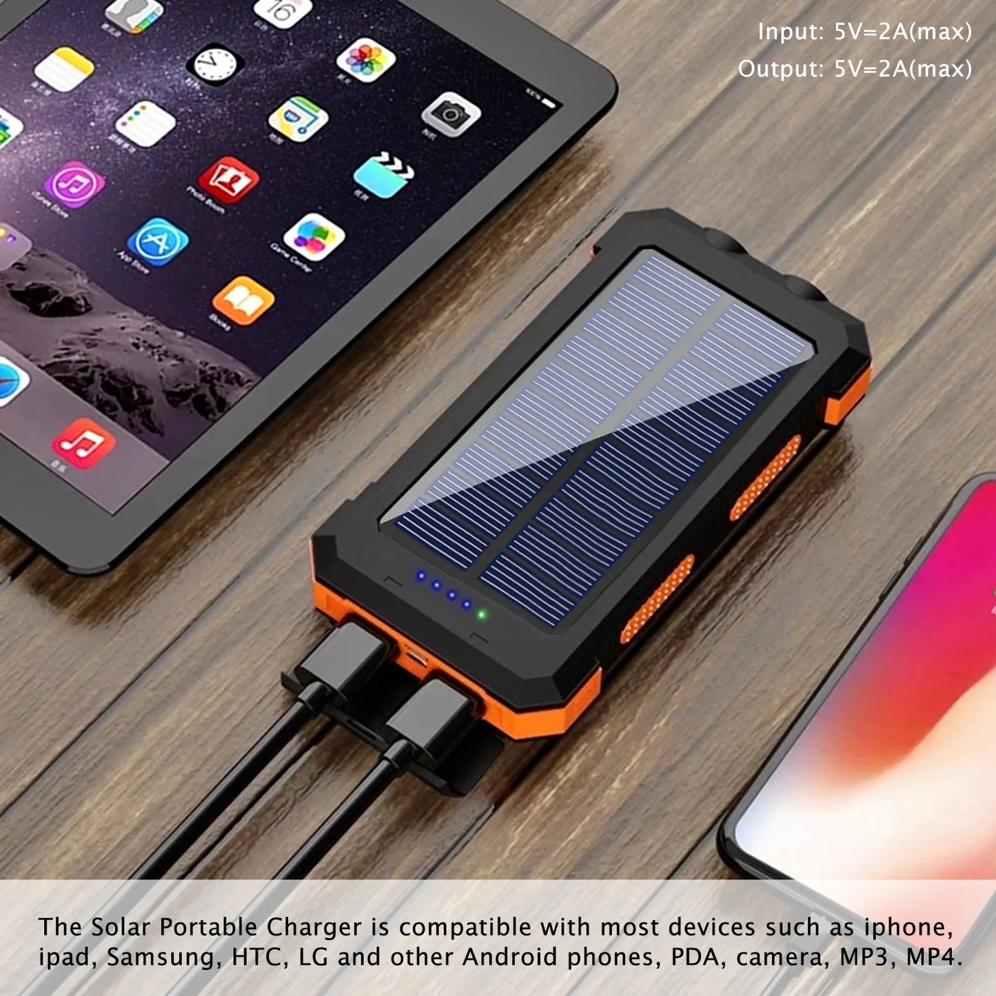 20,000mAh Solar Power Bank with LED Flashlight & Compass