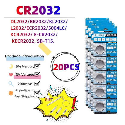 CR2032 Lithium Button Cell Batteries - 3V Coin Battery for Car Keys, Watches & Electronics