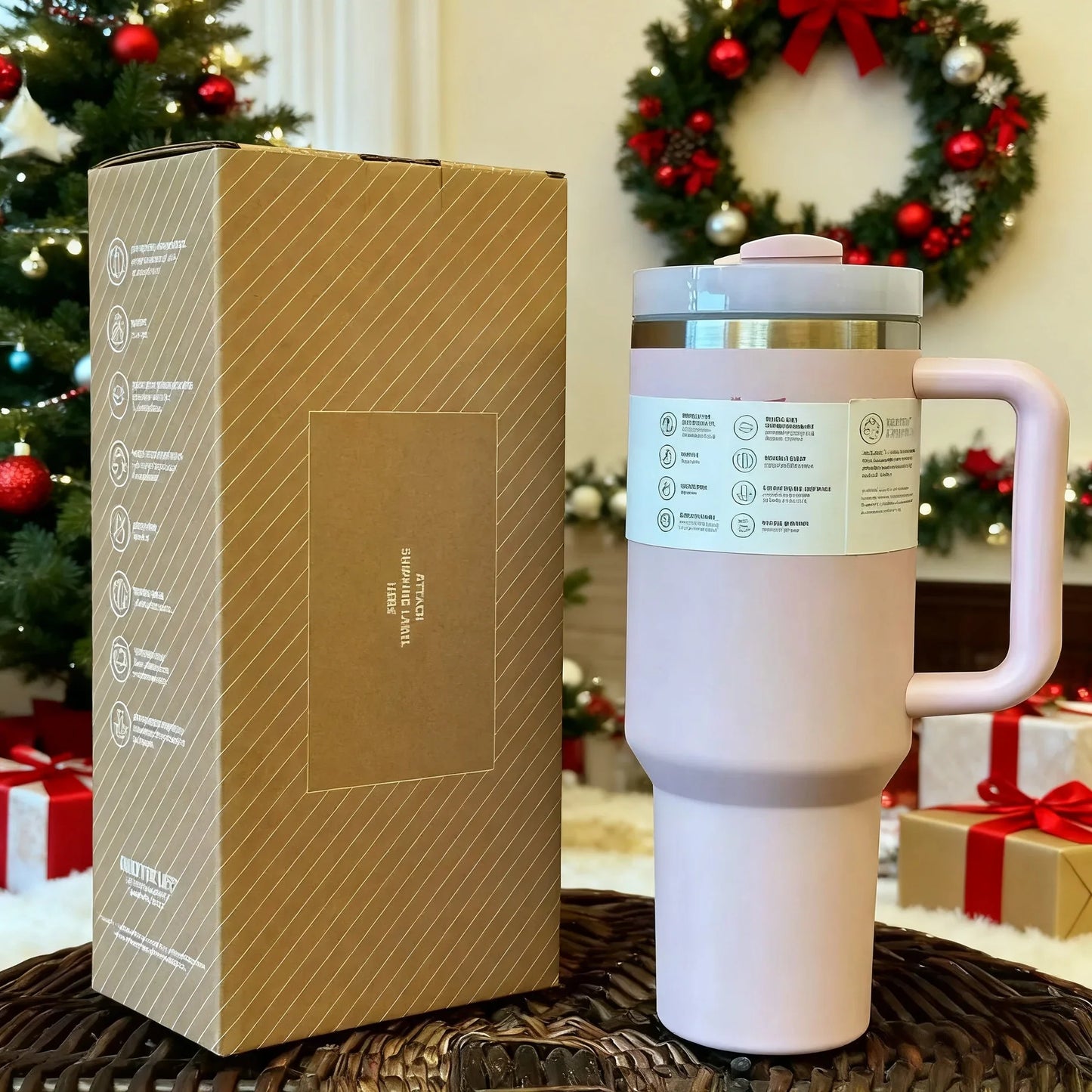 40oz Stainless Steel Insulated Travel Mug with Handle & Straw Lid