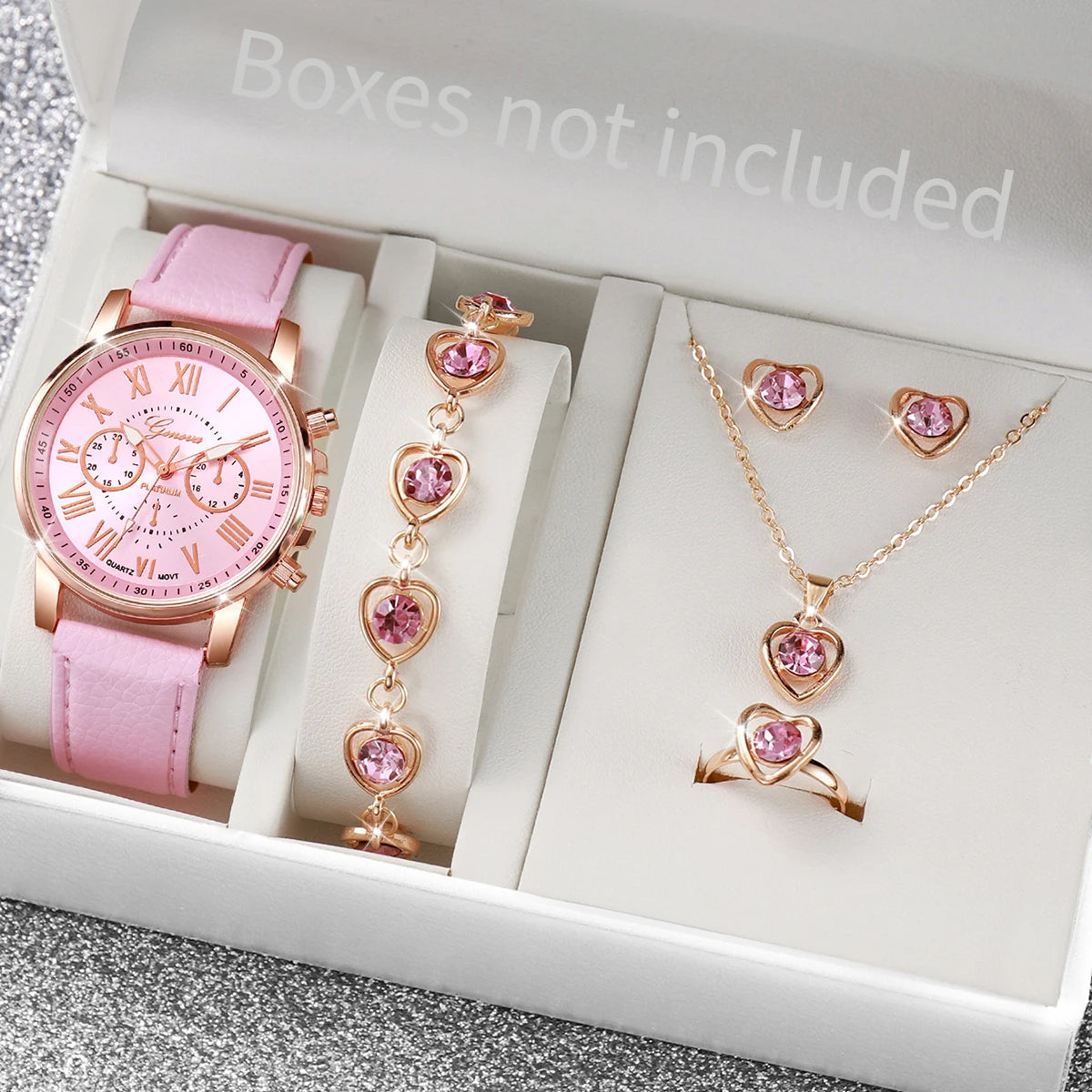 Women's Quartz Watch & Heart Jewelry Set
