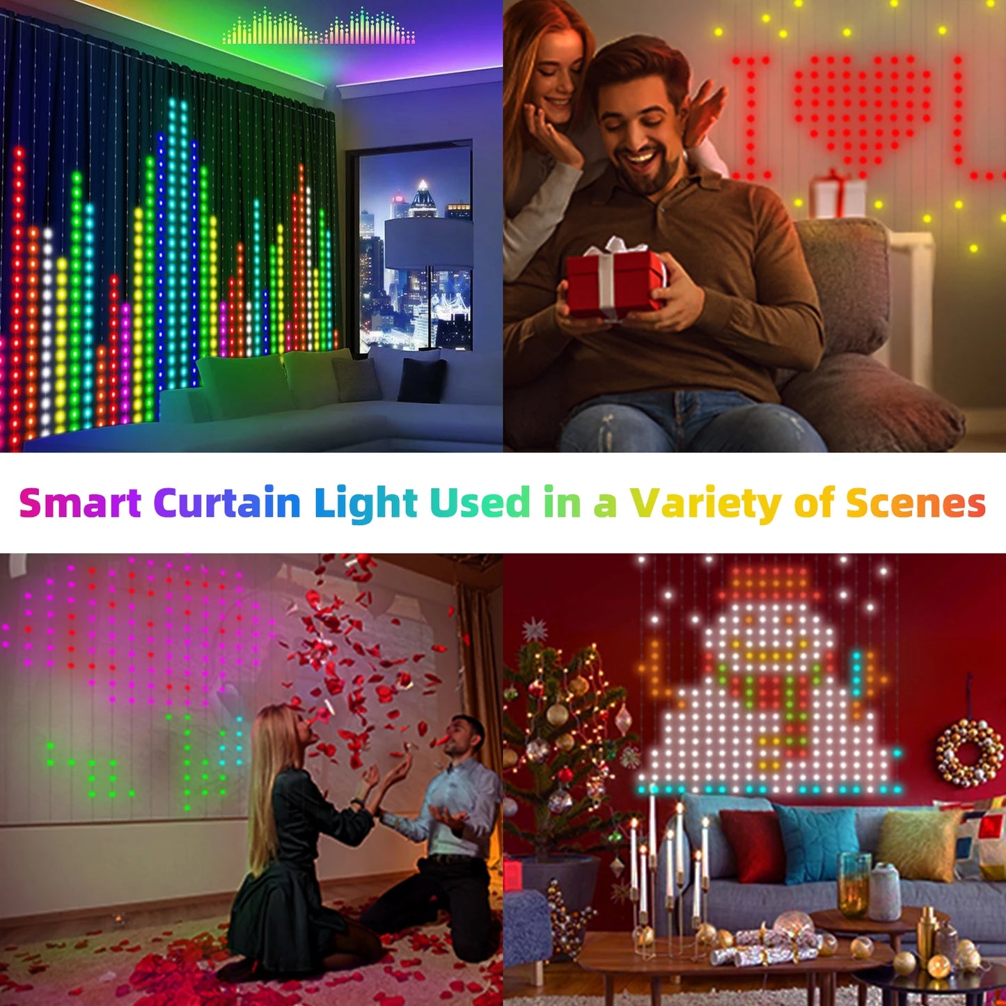 400 LED Smart Curtain Lights String Lights with App Remote Control Music Sync Christmas Curtain String Outdoor Fairy Lights