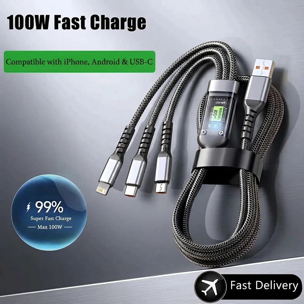 3-in-1 Braided USB Charging Cable - 47.2 in