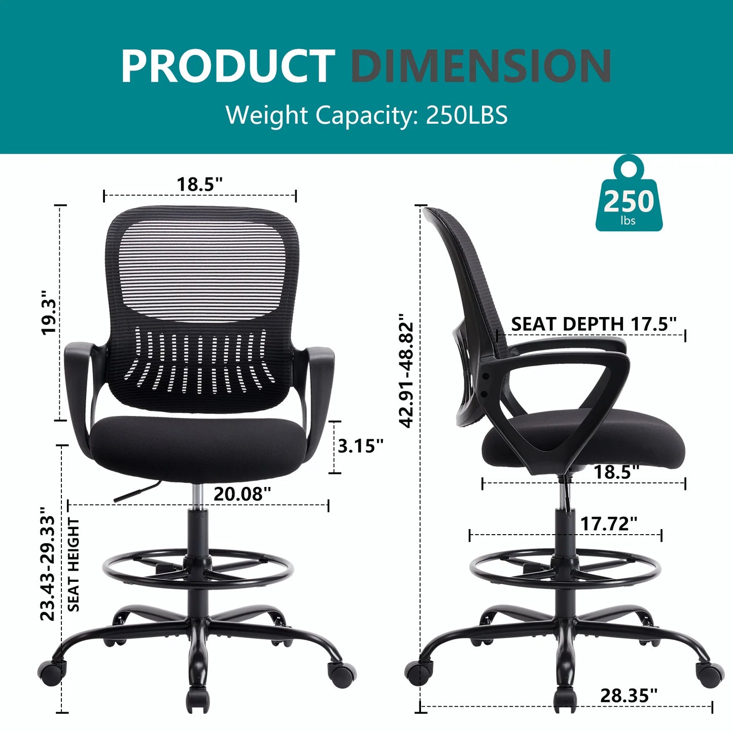 Ergonomic Mesh Office Chair, No Headrest, Adjustable Height & Armrests