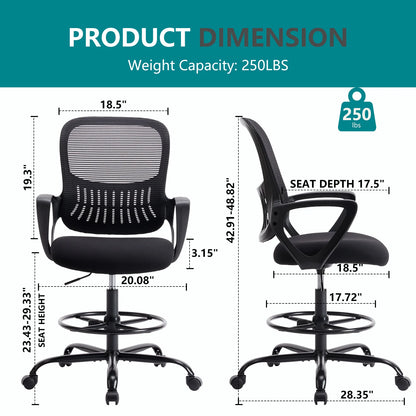 Ergonomic Mesh Office Chair, No Headrest, Adjustable Height & Armrests